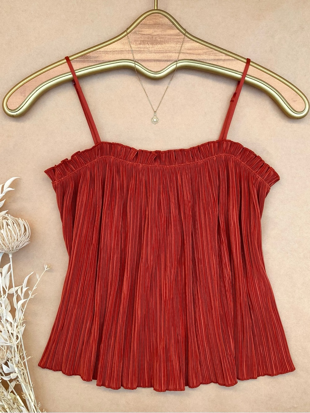 Madewell ❉ Nicole Cropped Plisse Camisole in Red Orange XXS